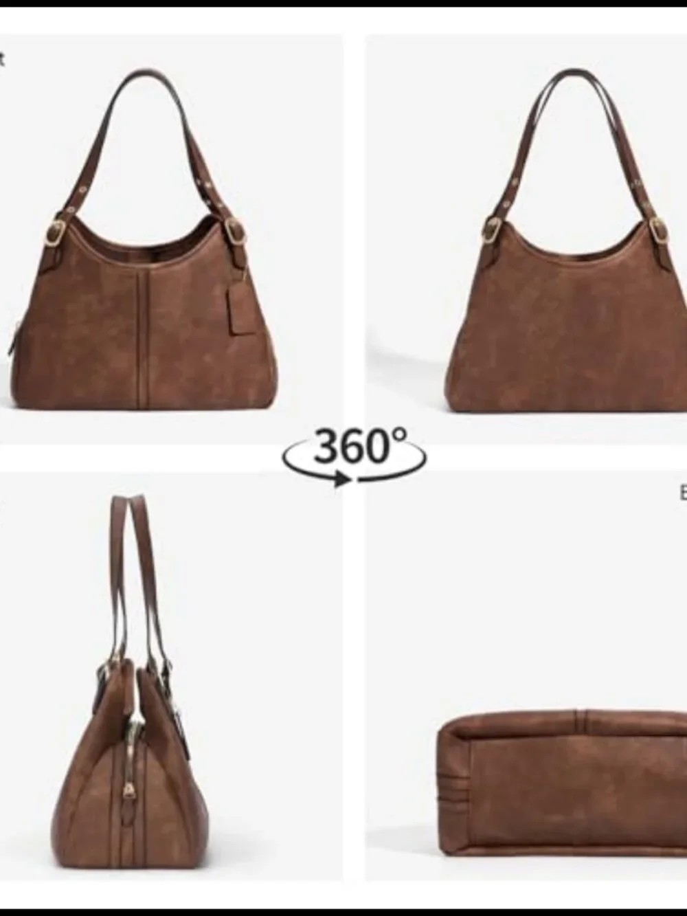Soft PU Leather Hobo Shoulder Bag Slouchy Vintage Purse Adjustable Straps